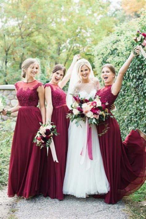 Elegant Wine Red A Line Bridesmaid Dresses Scoop Neck Wedding Gues