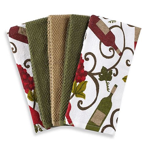 Hearth & hand with magnolia only at. Wine 5-Pack Kitchen Towel Set in Green/White | Bed Bath ...