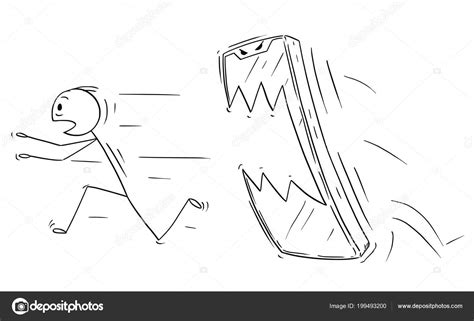 Cartoon Of Man Or Businessman Chased By His Mobile Phone Stock Vector