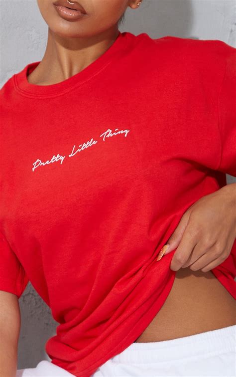 prettylittlething red graphic oversized t shirt prettylittlething usa