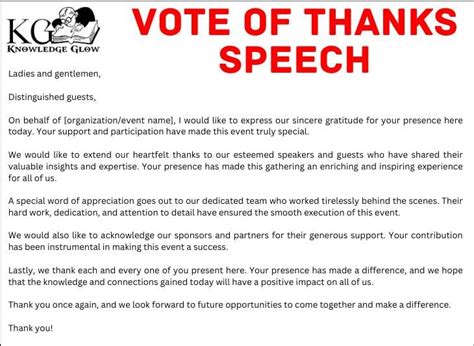 Vote Of Thanks Speech In English Knowledge Glow