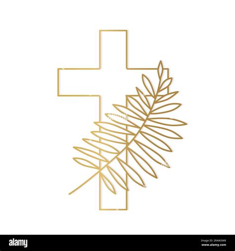 Golden Palm Leaf And Cross Christian Palm Sunday Symbol Vector