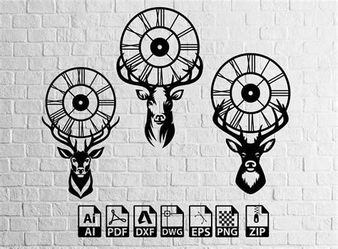 Pieces Deer Clock Decor Decor Laser Cut Svg Dxf Cnc Etsy
