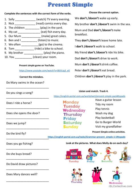 Present Simple Activities With Liste English Esl Worksheets Pdf And Doc