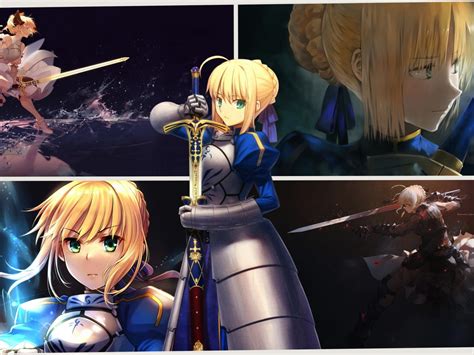 Download Wallpaper 1280x960 Collage Saber Alter Angry Anime Girl
