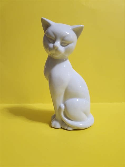 Vintage Porcelain Sitting White Siamese Cat Figurine Free Etsy