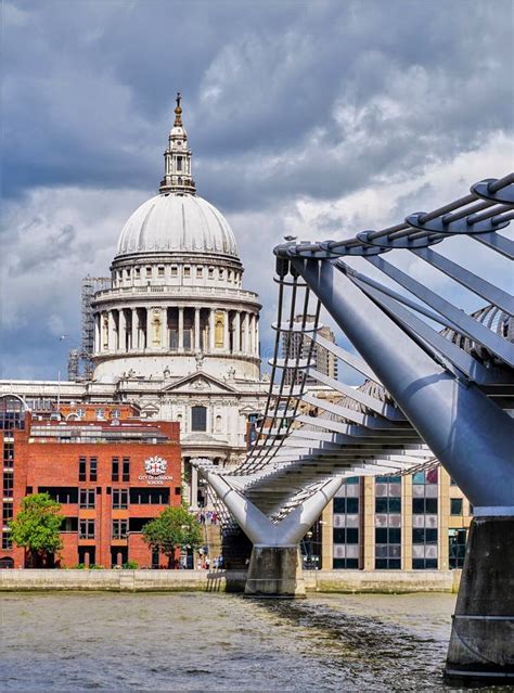 St Paul S Cathedral By Christopher Wren And Millenium Bridge London