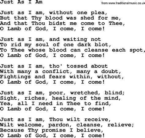 Baptist Hymnal Christian Song Just As I Am Lyrics With Pdf For Printing