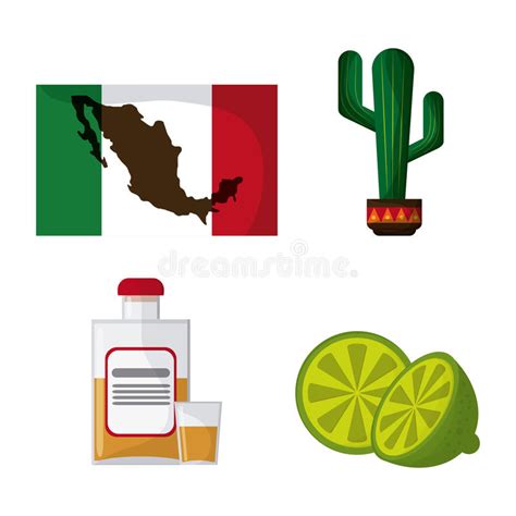 Mexico Culture Icons In Flat Design Style Vector Illustration Stock