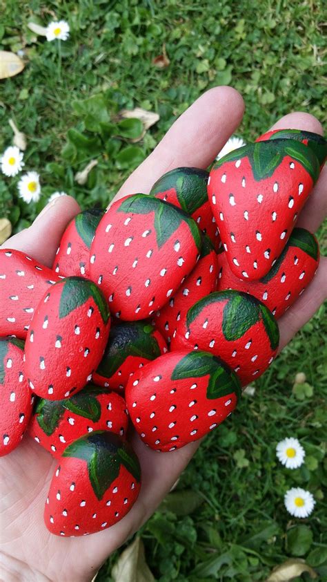 Strawberries Painted Rocks By Kitty Wake Painted Rocks Rock Crafts