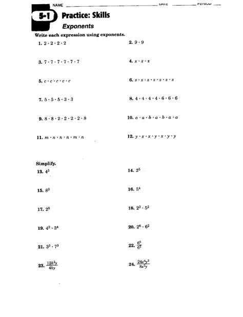 Powers And Exponents Worksheets Pdf
