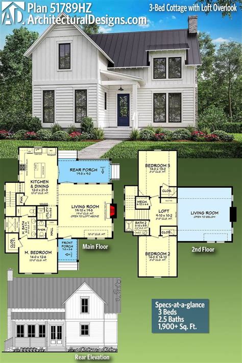 Regardless of the size, all cottage style homes are characterized by a sense of individuality and traditional style, with many looking as if they were pulled right out of a fairytale or storybook. Plan 51789HZ: 3-Bed Cottage with Loft Overlook in 2020 ...