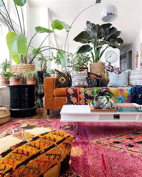 Living Room Bohemian Indoor Plants Home Design Ideas