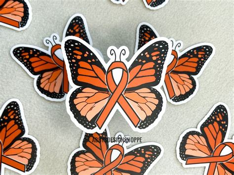 Orange Cancer Ribbon Butterfly Waterproof Sticker Leukemia Awareness
