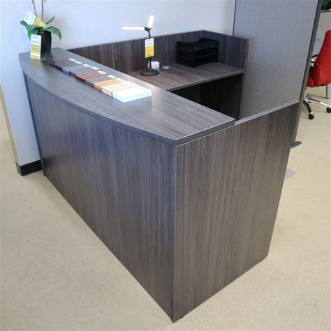New 71″ Wide Modern Reception L Desk Laminate Transaction Top