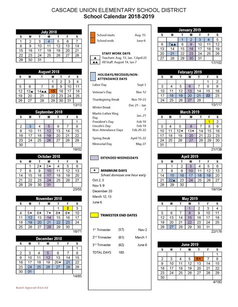 School Calendars School Calendar Cascade Union Elementary School