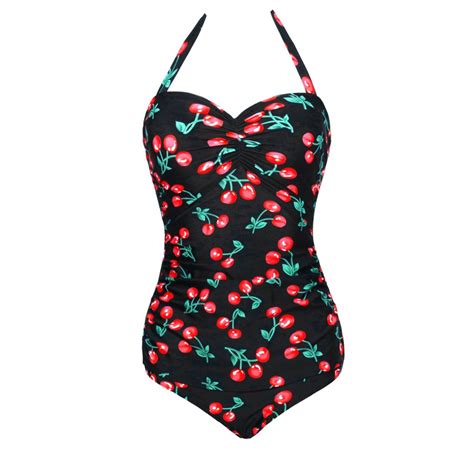 Joymode Womens One Piece Cherry Print Floral Bikini Monokini Set Push