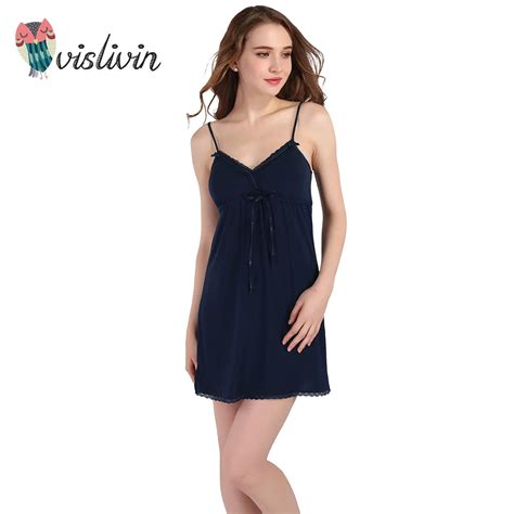 Vislivin 2017 Summer Nightgowns Women Sexy Deep V Sleep Lounge Modal Empire Waist Lace Sleeping