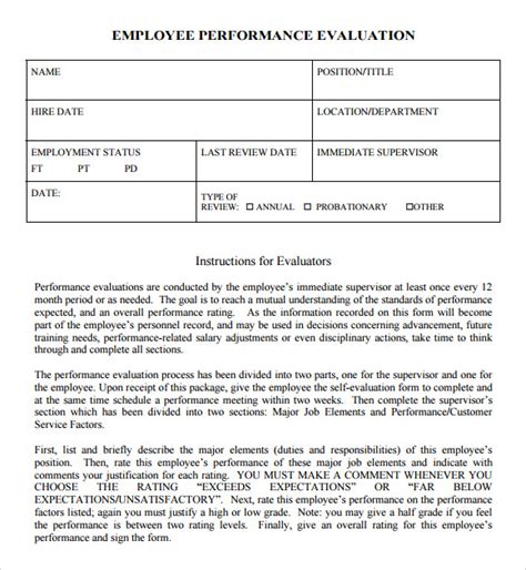 8 Performance Evaluation Samples Templates Examples Sample Templates