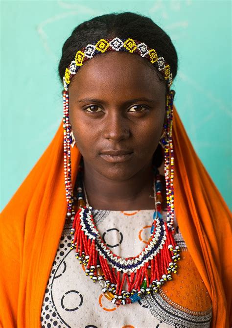 Portrait Of An Afar Tribe Girl With Beaded Necklace Afar Region