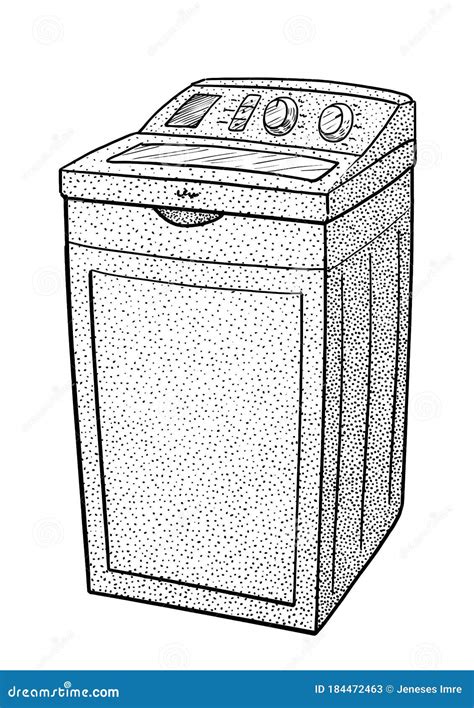 Top Loader Small Washing Machine Illustration Drawing Engraving Ink