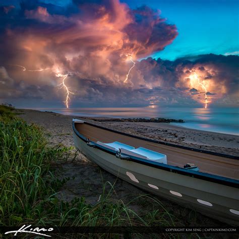 Lightning Storm Lifeguard Boat Palm Beach Island Hdr Photography By