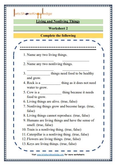 Grade 1 Science Living And Nonliving Things Printable Worksheets Lets Share Knowledge