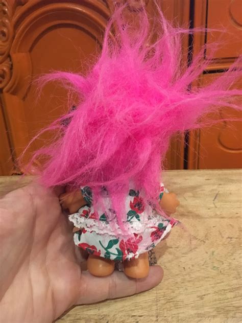 pink haired troll russ troll doll pink hair flowered etsy