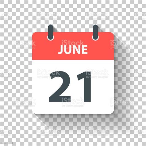 June 21 Daily Calendar Icon In Flat Design Style Stock Illustration
