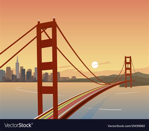 San Francisco And Golden Gate Bridge Scene Vector Image