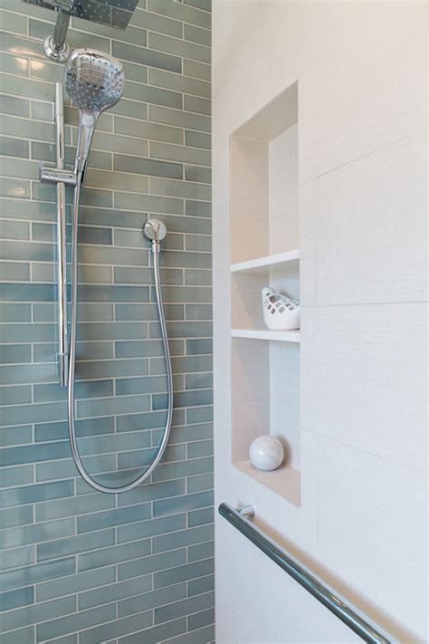 Glass Tile Accent Wall Bathroom Timeless Shimmering Crystal Blue Heath Tiles Face An Accent