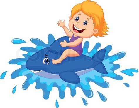 Girl Cartoon Playing With Swimming Toy Stock Vector