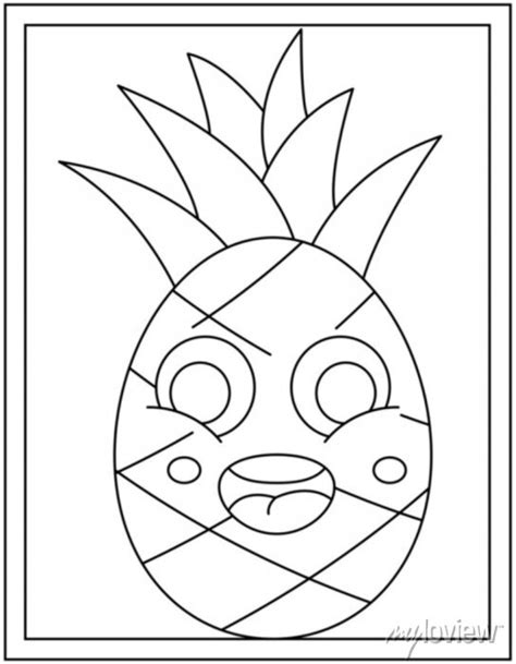 Cute Pineapple Fruit Colouring Page Vector Posters For The Wall