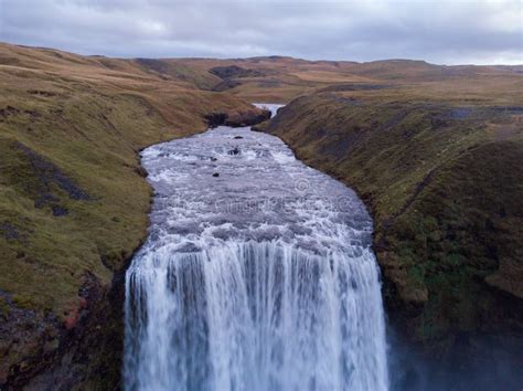 Aerial View Of Skogafoss Waterfall Iceland By Drone Stock Image