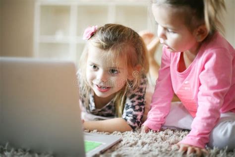 Little Girls Using Laptop Stock Photo Image Of Females 119962568