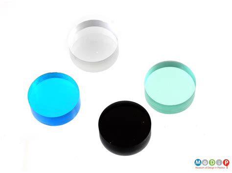 Blue, green, violet, ice blue, clear; Eagle contact lens samples | Museum of Design in Plastics