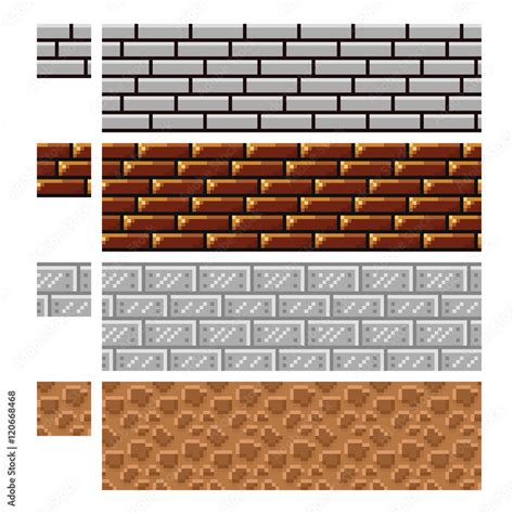 Texture For Platformers Pixel Art Vector Brick Stone And Steel Wall