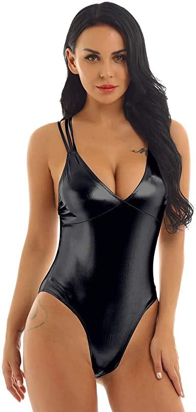 Tiaobug Women S One Piece Swimsuit V Neck High Cut Strappy Back