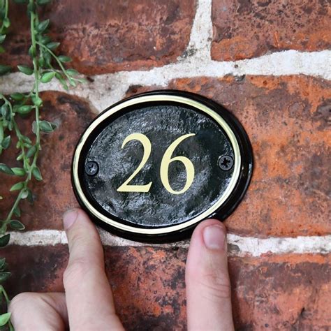 Polished Brass And Black Oval House Number Sign Vinyl Numbers Black