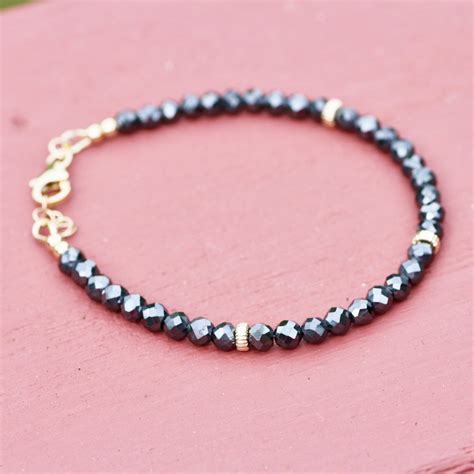 Natural Black Diamond Bracelet Solid 14k Gold April Etsy