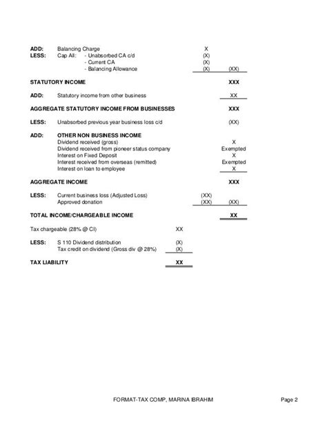 Company Tax Computation Format