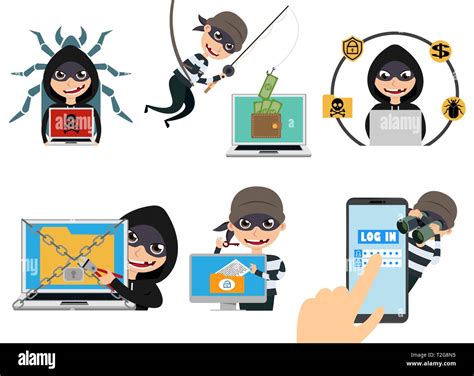 Cyber Security Hacker Vector Character Set Thief Hacking Computer