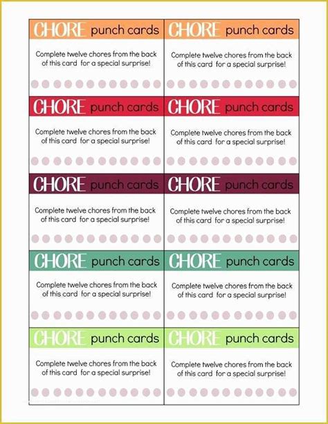 Free Punch Card Template Of Printable Chore Punch Cards For Kids My