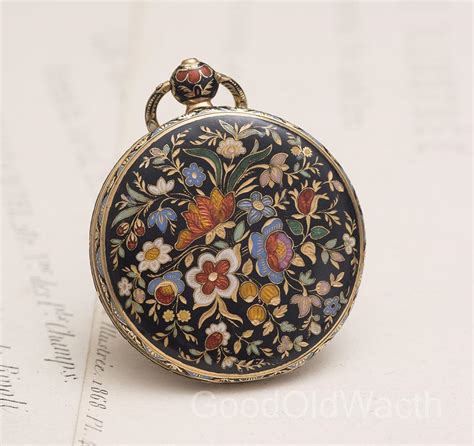 Antique 18k Gold And Champleve Enamel Pocket Or Pendant Lady Watch 1830s