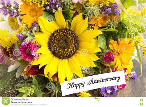 There is no more lovely and enticing way just make your presence felt with exclusive flower bouquets and baskets. Happy Anniversary Card With Bouquet Of Summer Flowers ...