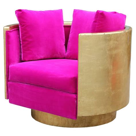 Ultra Glam Modern Gold Leaf And Hot Pink Velvet Swivel Lounge Chair For
