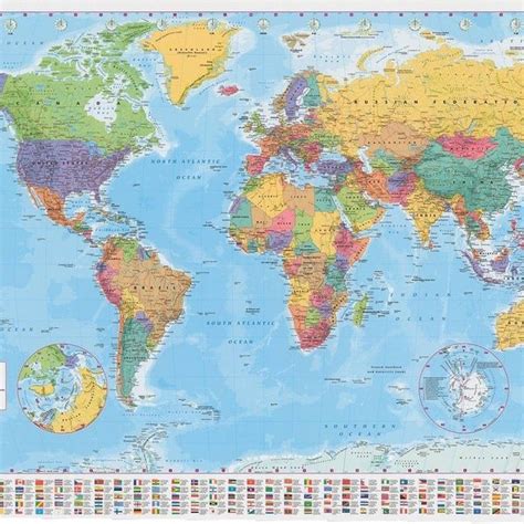 Large Map Of The World Poster 61x91cm With Country Flags Wall Chart
