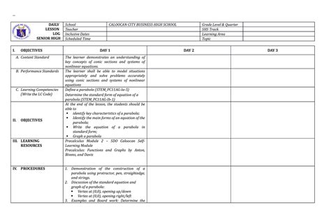 Shs Daily Lesson Log Dll Template By Daily Lesson Log Senior High