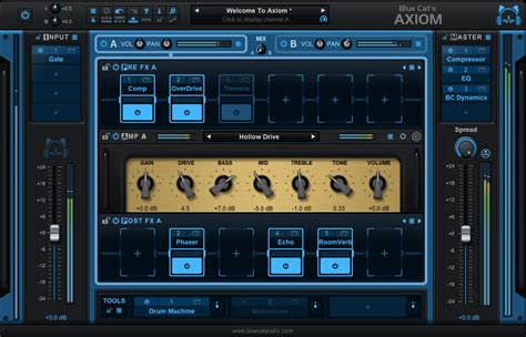 This program will allow you to visualize the contents of several audio tracks in one window and compare them thanks to the xy review. Blue Cat's Axiom multi-effect and amp simulation for ...