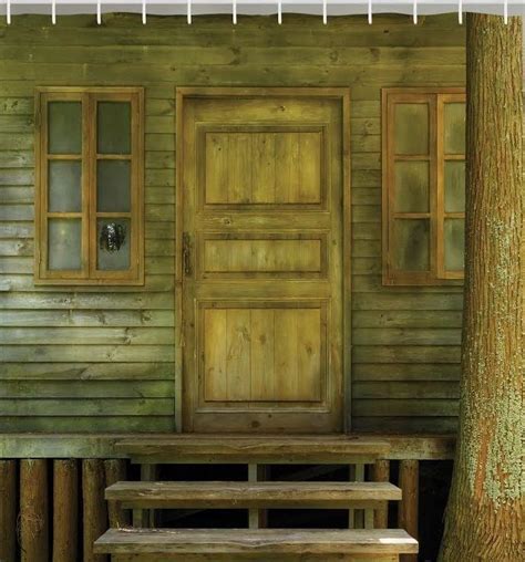 Rustic Old Wooden Log Cabin Door Steps Fabric Shower
